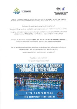 vabilo-sprejem mladinske reprezentance v floorballu