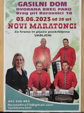 NASTOP GLASBENE SKUPINE "NOVI MARATONCI" V DVORANI PGD BREG - PAKO
